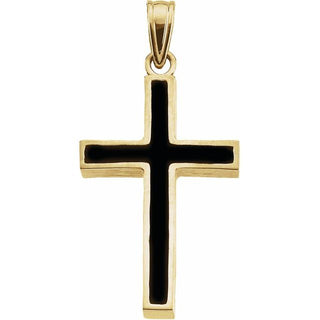 18K Yellow & Black Epoxy 30x20 mm Cross Pendant 