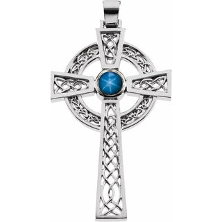 Sterling Silver Natural Blue Star Sapphire Celtic-Inspired Cross Pendant