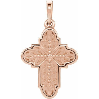 14K Rose Ornate Leaf Cross Pendant