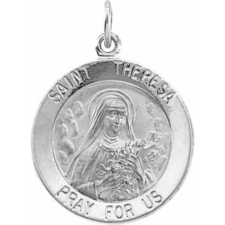 14K White 15 mm Round Saint Theresa Medal