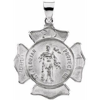 14K White 25 mm Hollow Saint Florian Medal