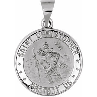 14K White 22 mm Hollow Round Saint Christopher Medal