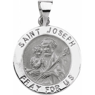 14K White 18 mm Round Hollow Saint Joseph Medal  