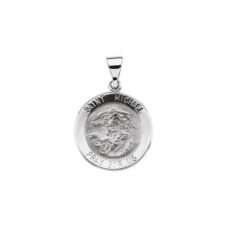 14K White 18x18 mm Round Hollow Saint Michael Medal  