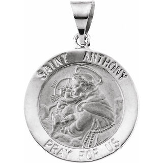 14K White 22 mm Round Hollow Saint Anthony Medal 