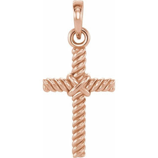 14K Rose 13.5x8.6 mm Rope Cross Pendant  