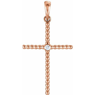 14K Rose 33.3x17.6 mm .03 CTW Natural Diamond Beaded Cross Pendant