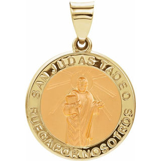 14K Yellow Hollow Round Spanish Saint Jude Medal 