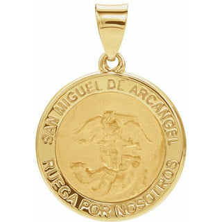 14K Yellow 18x18 mm Round Hollow Saint Michael Medal  