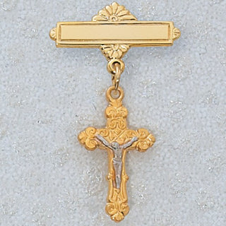 Gold over Silver Crucifix Baby Pin