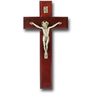 9" Dark Cherry Cross with Antique Silver Corpus