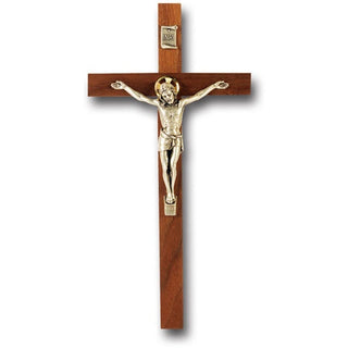 9" Walnut Cross With Antique Silver Corpus
