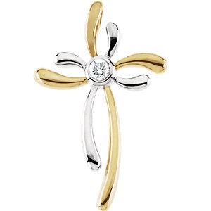 14K Gold & White 1/10 CTW Diamond Cross Pendant