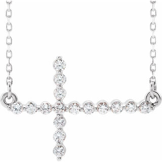 Platinum 1/5 CTW Natural Diamond Sideways Cross 16-18" Necklace