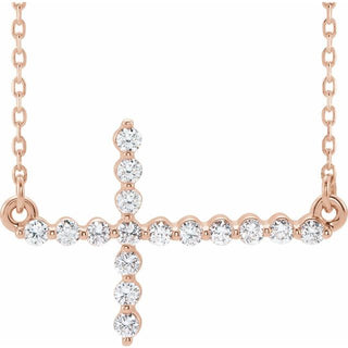 14K Rose 1/5 CTW Natural Diamond Sideways Cross 16-18" Necklace