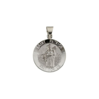 14K White 18 mm Round Hollow Saint Patrick Medal