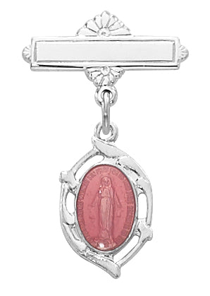 Sterling Silver Pink Miraculous Rhodium Baby Pin