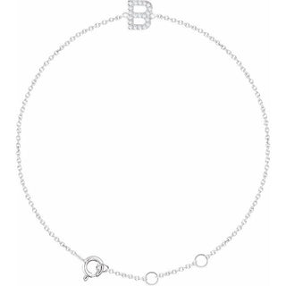 14K White .07 CTW Natural Diamond Initial B 6-7" Bracelet