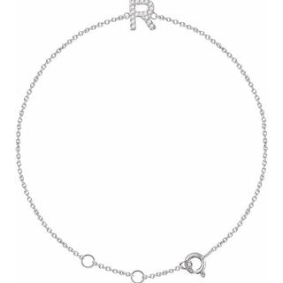 14K White .06 CTW Natural Diamond Initial R 6-7" Bracelet