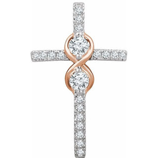 14K White/Rose 1/3 CTW Natural Diamond Cross Pendant 