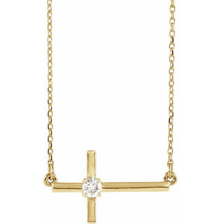 14K Yellow 1/10 CTW Natural Diamond Sideways Cross 16-18" Necklace