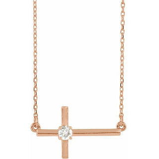 14K Rose 1/10 CTW Natural Diamond Sideways Cross 16-18" Necklace