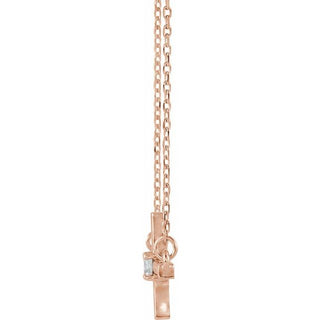 14K Rose 1/10 CTW Natural Diamond Sideways Cross 16-18" Necklace