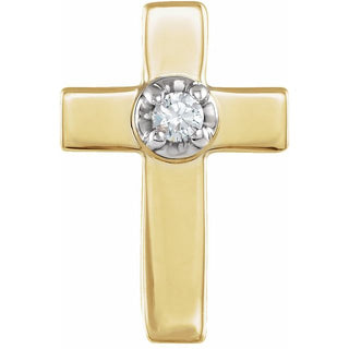 14K Yellow/White .01 CT Natural Diamond Cross Lapel Pin