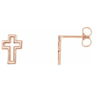 14K Rose Open Cross Earring