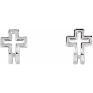 Platinum Open Cross J-Hoop Earrings   