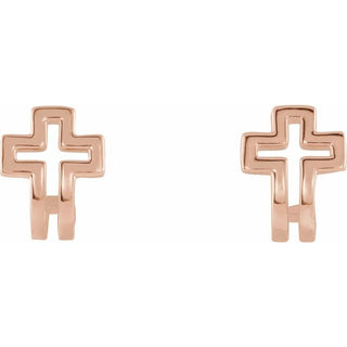 14K Rose Open Cross J-Hoop Earrings   