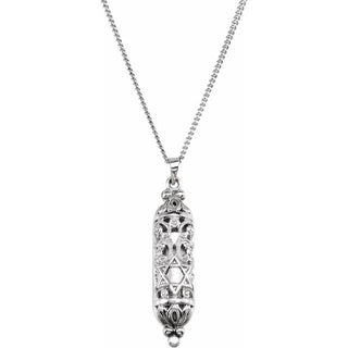 Sterling Silver 36x9 mm Mezuzah 18" Necklace with Parchment