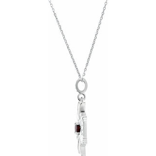 Sterling Silver Natural Mozambique Garnet & 1/6 CTW Natural Diamond 18" Necklace