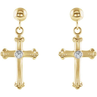 14K Yellow/White .04 CTW Natural Diamond Cross & Ball Earrings  