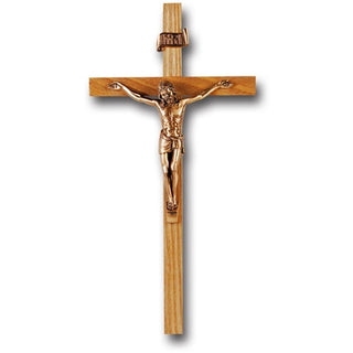 11" Oak Wood Cross With Museum Gold Corpus