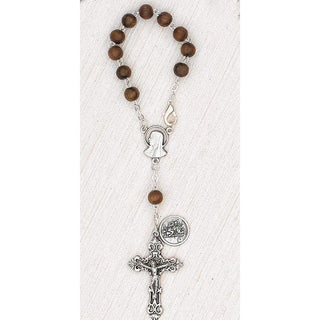 4-Pack - 6mm Wood Auto Rosary with Premium Centerpiece and Crucifix with St Christopher Pendant