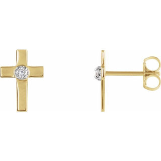 14K Yellow 10x6 mm .04 CTW Natural Diamond Cross Earring