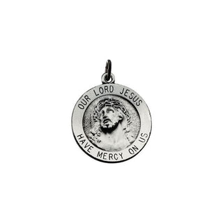 Sterling Silver 18 mm Round Our Lord Jesus Medal 18" Necklace