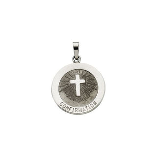 14K White 18 mm Confirmation Medal with Cross
