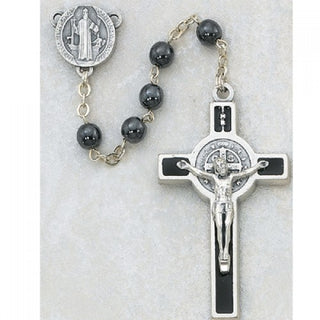 6MM Hematite Saint Bendict Rosary