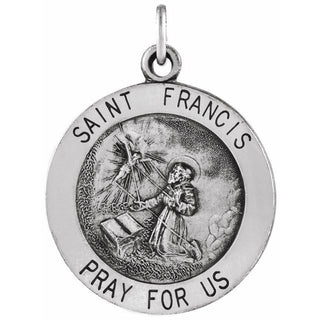 Sterling Silver 18 mm Round Saint Francis of Assisi Medal 18" Necklace   
