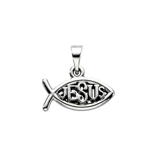 14K White 14x9 mm Jesus Ichthus (Fish) Pendant