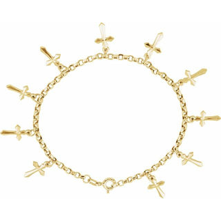 14K Yellow Cross Charm 7" Bracelet