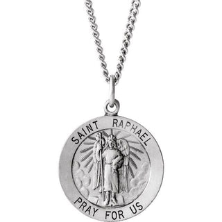 Sterling Silver 15 mm Round Saint Raphael 18" Necklace