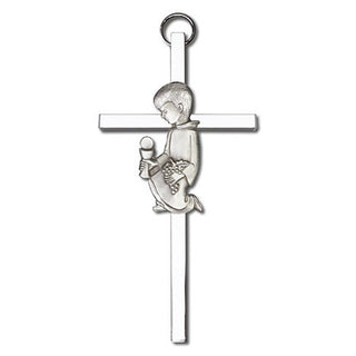 4 inch Antique Silver Communion Boy on a Polished Silver Finish Cross