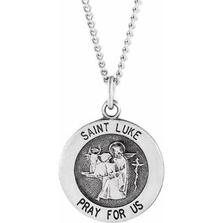 Sterling Silver 18 mm Round Saint Luke Medal 18" Necklace 