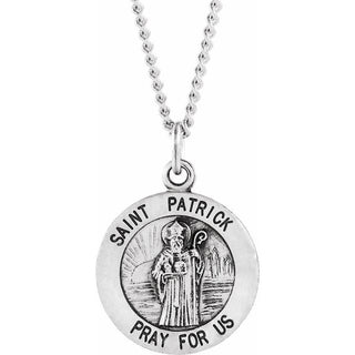 Sterling Silver 18 mm Round Saint Patrick 18" Necklace