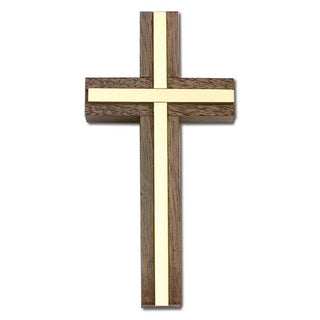 4 inch Plain Crucifix, Walnut with Antique Gold inlay