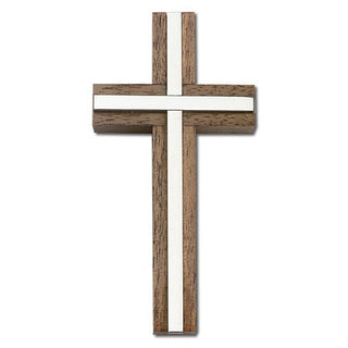 4 inch Plain Crucifix, Walnut with Antique Silver inlay