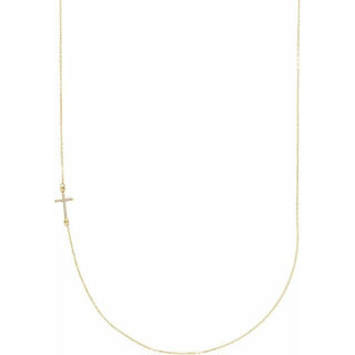 14K Yellow .04 CTW Natural Diamond Off-Center Sideways Cross 16" Necklace  